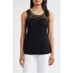 Montagne NWT Sleeveless Knit Crotchet Trim Black Top Size Medium